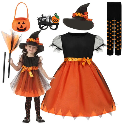 2026 Children's Pumpkin Costume Role Playing Girls Dress Carnival Party Halloween Cosplay Performance Kid Outfit