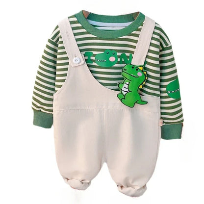 New Autumn Baby Girls Clothes Set Children Boys Striped T-Shirt Overall 2Pcs/Set Kids Clothing Infant Costume Toddler Tracksuits