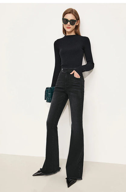 Jeans For Woman 2025 Winter New Slim-fit Warm Versatile Flared Pants Simple Commuter Casual Casual Woman Trousers 12344022