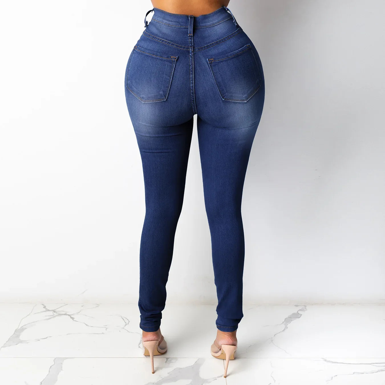 Skinny Pencil Jeans for Women High Waisted Casual Elegant Office Denim Pants Blue White Black Elastic Jeans Woman