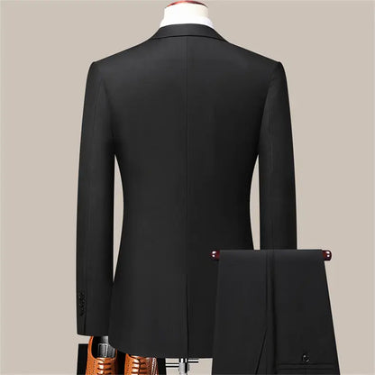 High-quality men's fashionable, stylish, versatile and trendy business casual solid color professional work suit set of two piec