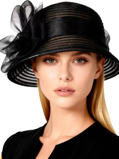 Floral Derby Fascinator Hat & Fedora for Women - Wedding Bridal Church Tea Party Formal Dress Accessories, Floppy Sun Caps