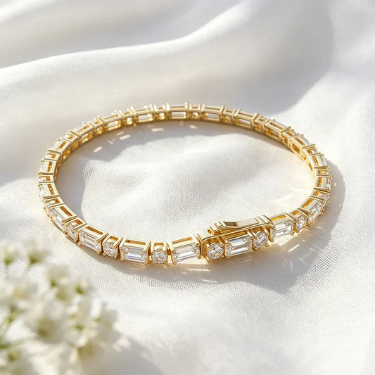 Bracelet de tennis original en moissanite taille émeraude pour femmes et hommes, bijoux hip-hop, chaîne entièrement sertie de diamants, argent sterling S925