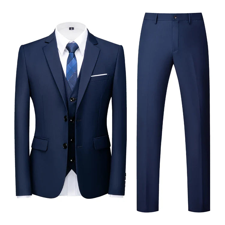 16 Colors ( Jacket + Vest + Pants ) Men's High Quality Formal Business Slim Fit Mens Suit Best Groom Wedding Tuxedos 3 piece Set