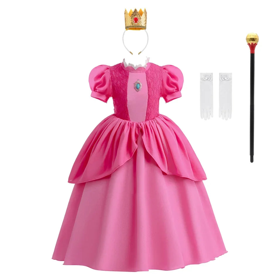 2026 New Child Summer Pink Peach Princess Dress Up Baby Clothes Kids Birthday Party Dresses Little Girls Carnival Costume