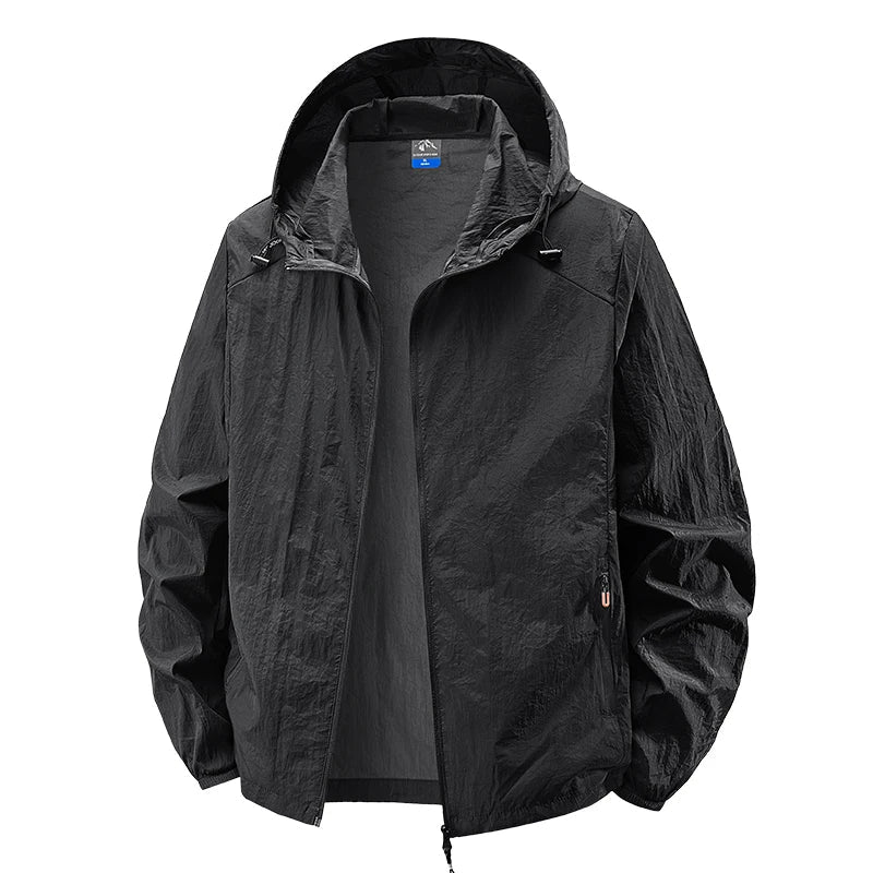 Men's Hooded Sun Protection Jacket Lightweight Outdoor Windbreaker Quick Dry Breathable UV Coat for Hiking Running Travel Beach