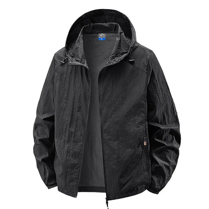 Men's Hooded Sun Protection Jacket Lightweight Outdoor Windbreaker Quick Dry Breathable UV Coat for Hiking Running Travel Beach