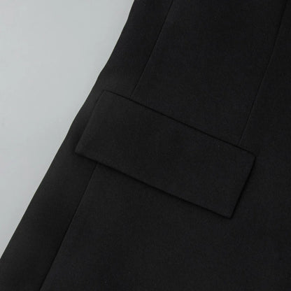 Spring Autumn Elegant Lace Splicing Blazer V-Neck Oversized Black Coat Chic Streetwear Women