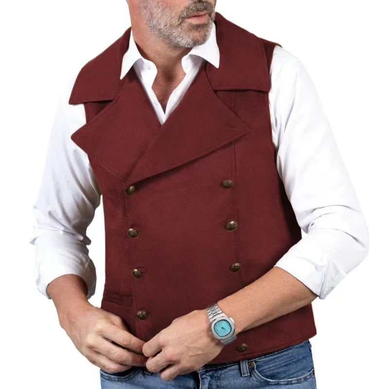 Men Vest Brown Double Button Frosted Velvet Waistcoat For Banquet Birthday Wedding Business Work Formal Set Men Suit Vest