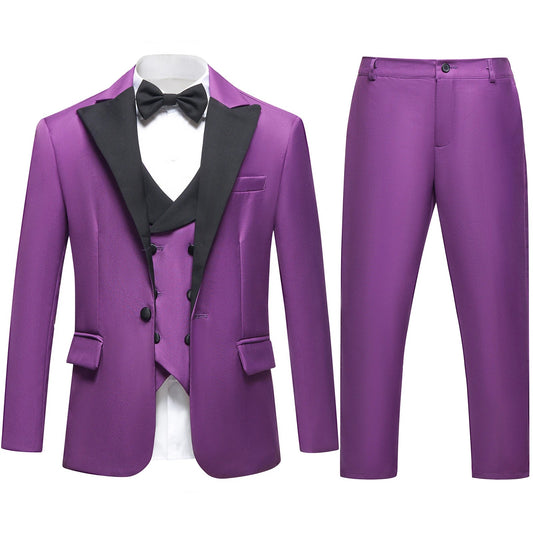 2025 New Purple Kids Tuxedo For Catwalk Show High Quality Boys Suits 4 Pieces Popular Child Suit Set Wedding Clothes
