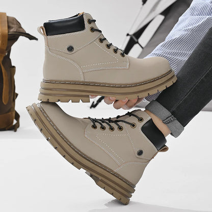 Handmade Outdoor Men Genuine Leather Boots Male Comfortable Business Party Casual Shoes Street Thick Sole Lace Up Shoes Big Size