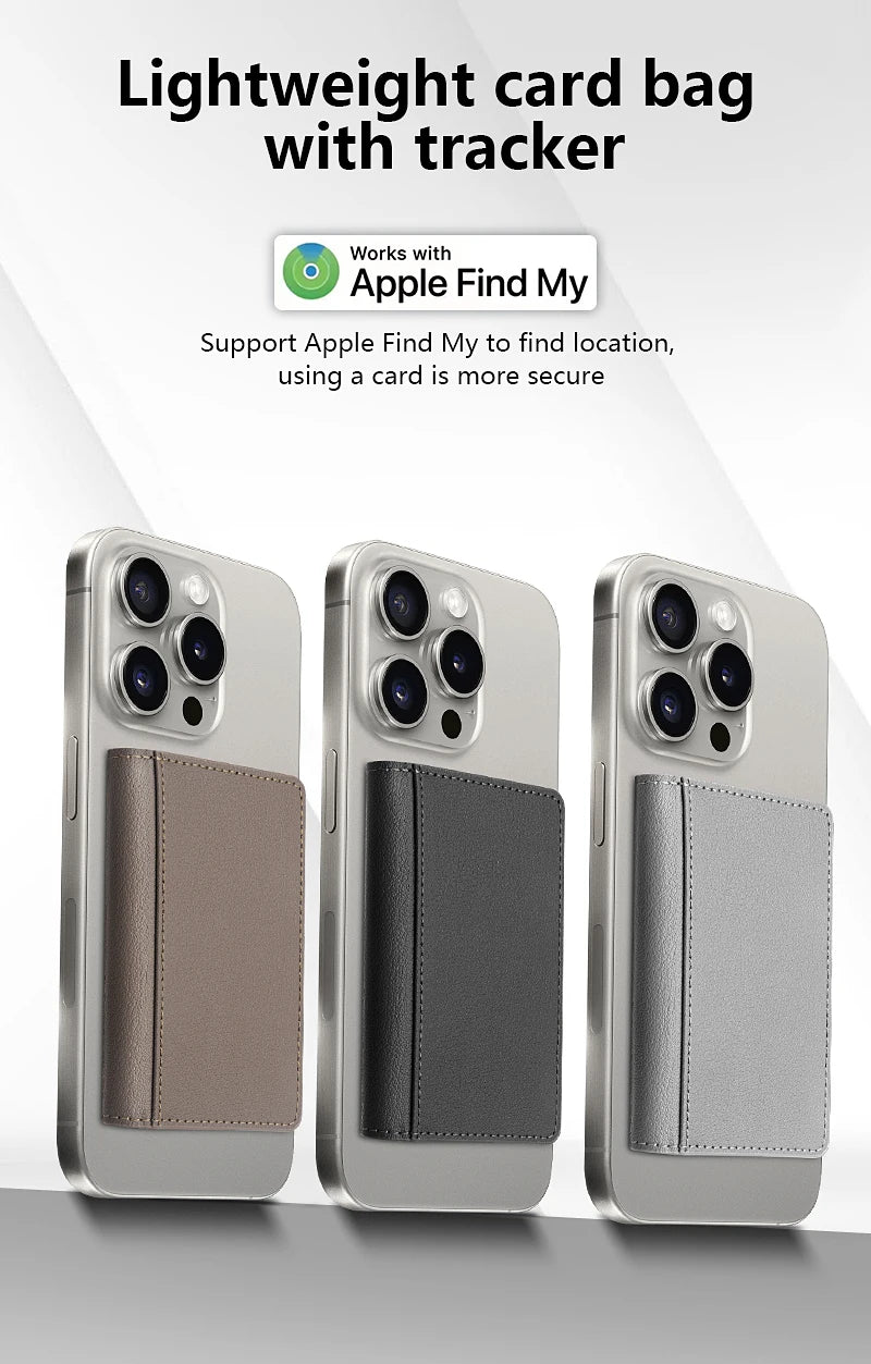 Luxury Leather Magnetic Storage Charge Wallet Bracket For iPhone 16 15 14 13 12 Pro Max Findmy Magsafe With Tracking Anti-theft