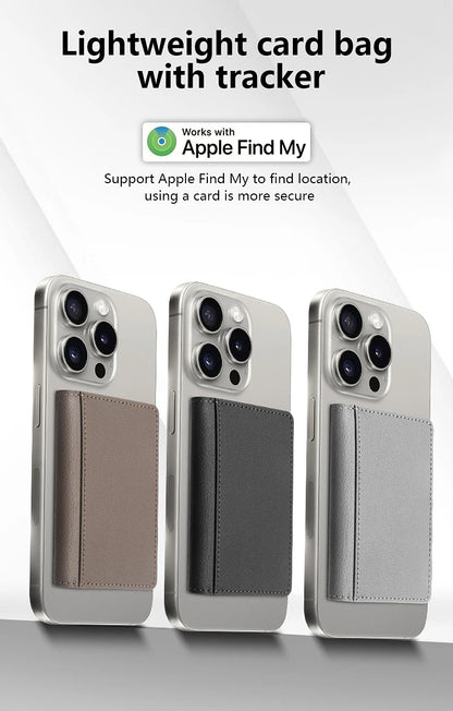 Luxury Leather Magnetic Storage Charge Wallet Bracket For iPhone 16 15 14 13 12 Pro Max Findmy Magsafe With Tracking Anti-theft