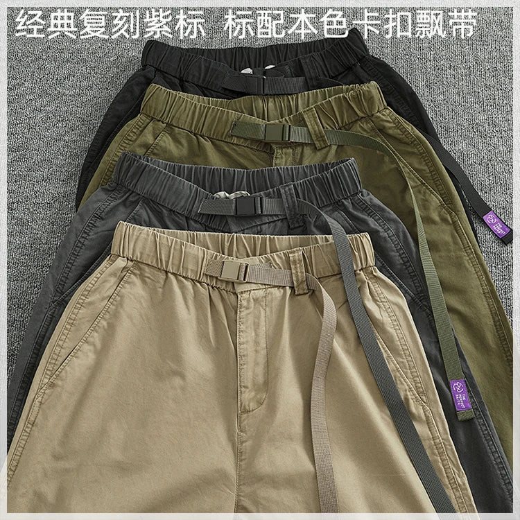 Summer thin casual pants men's straight straight tube loose conical overalls all cotton wash re-engraved purple mark daddy pants