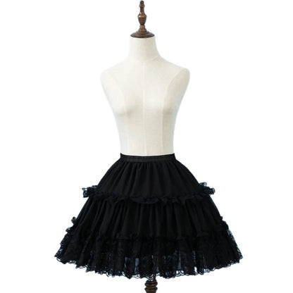 Womens Elastic Waist 2 Hoop Petticoat Ruffle Lace Short Half Slip Underskirt