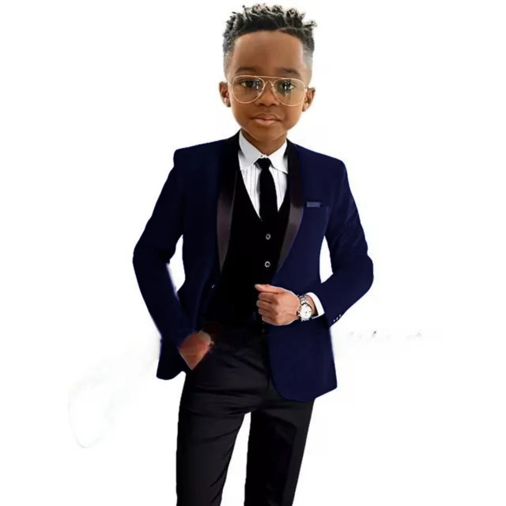 Christmas Boys Red Velvet Suits 3 Pieces Party Wear Formal Shawl Lapel Kids Suit Set Wedding Tuxedo Children's Stylish Tuxedo