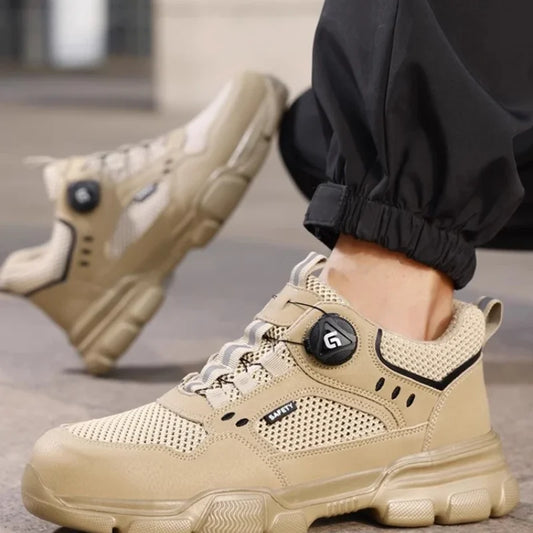 Summer Safety Breathable Shoes Men Anti-smash Anti puncture Work Sneakers Steel toe shoes Rotating button Protection Shoes