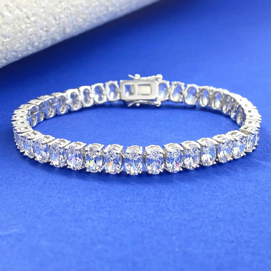 Bracelet de tennis en moissanite taille ovale 4*6MM pour femmes et hommes, 100% argent S925, couleur D, bracelet en diamant de laboratoire, bijoux raffinés pour fête