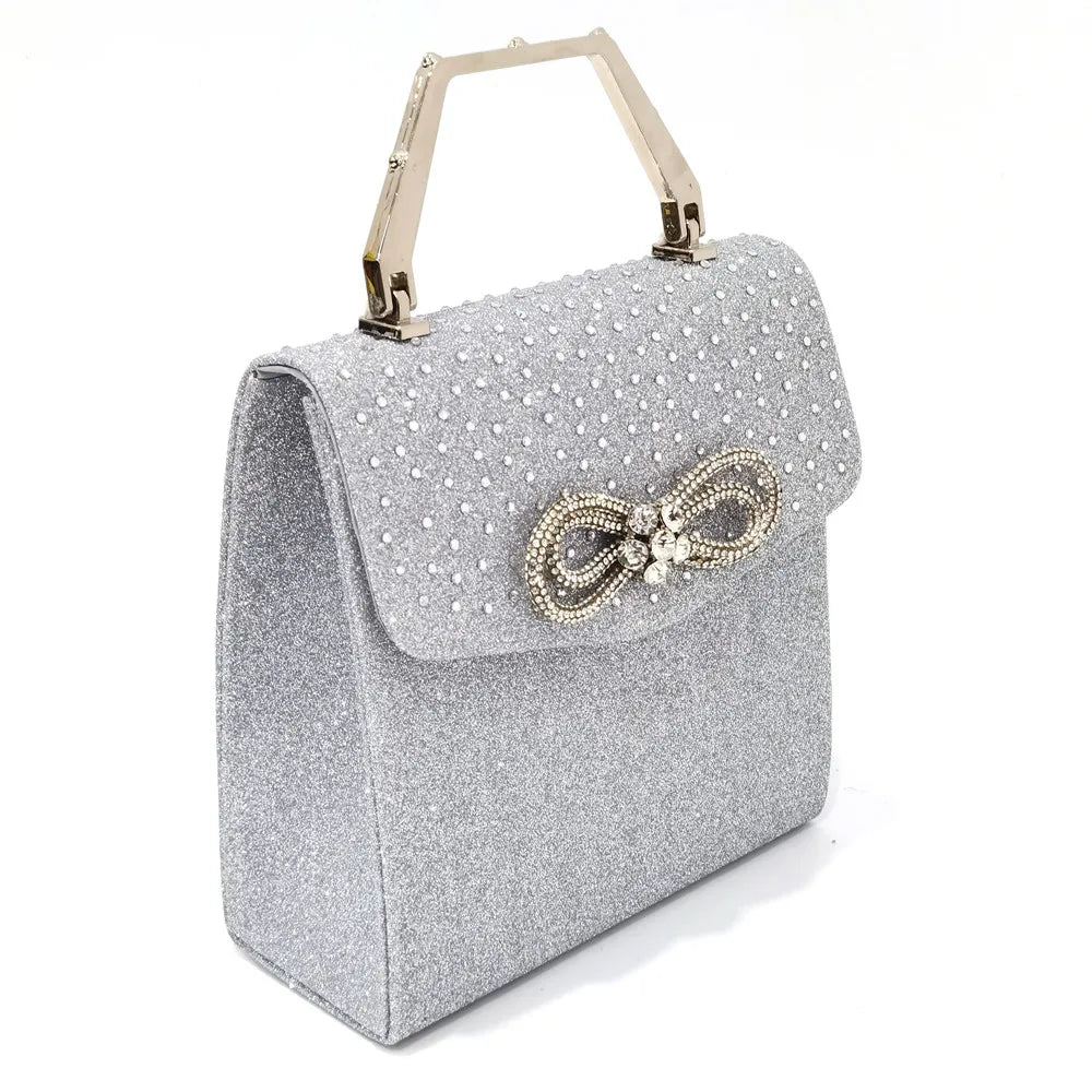 The Latest INS Style Rhinestone Bow Side Empty Party High Heels Pointed Toe Stiletto Heels Silver Women's Shoes And Bags