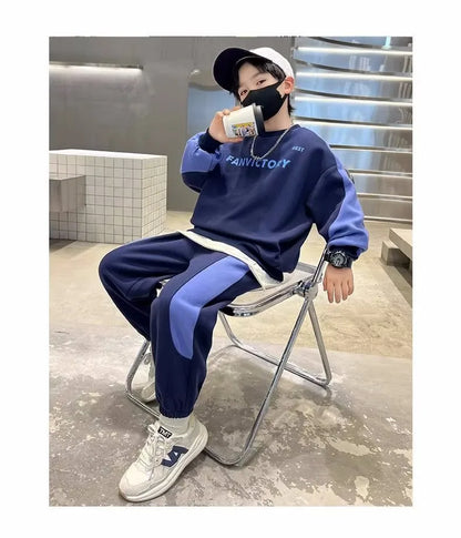 Spring Autumn Boys Cotton Alphabet Workout Sweatshirt+Sweatpant Sets School Kids 2PCS Tracksuit Children Jogger Outfits 7-16 Yrs