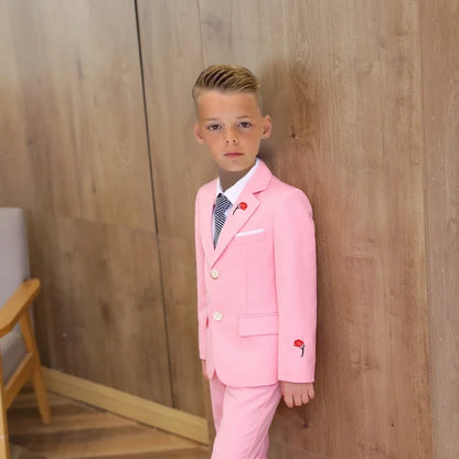 Cute Pink Child Suit Set Wedding Ring Bearer Outfit Fast Delivery Boys Suits 3 Pieces Blazer Pants Tie For Piano Performance