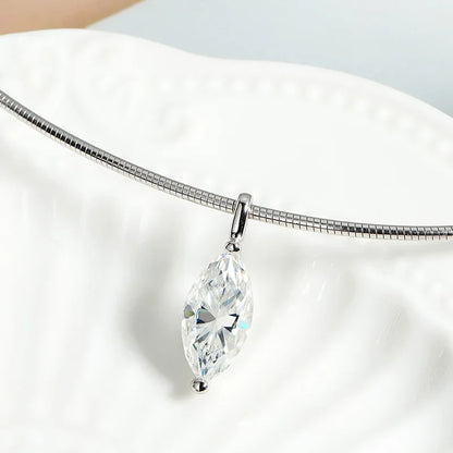 3CT 7*14MM Marquise Cut Moissanite Necklace for Women Solitaire Pendant Sparkling Chain Lab Diamond Pure 925 Jewelry
