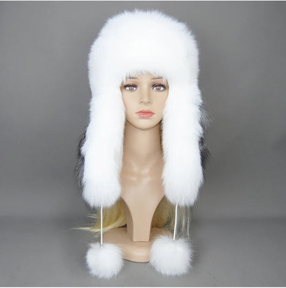 Hot Sale Lady Winter Warm Luxury 100% Natural Fox Fur Hat Fashion Fluffy Fox Fur Rex Rabbit Fur Caps Women Real Fur Bomber Hats