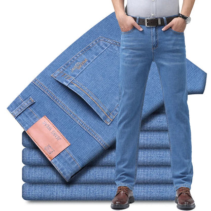 2025 New Light Blue Men's Comfort Soft Jeans Fashion Straight Business Pants Cotton Soft Casual Stretch Denim Trousers 28-40
