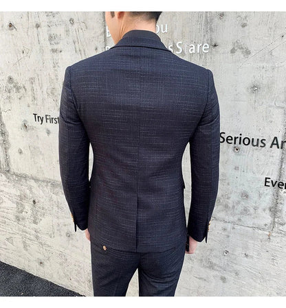 High Quality Slim-fit Men's Three-piece Suit with Vest And Trousers - Double Buckle Wedding Art Fabric Tough Man Suit