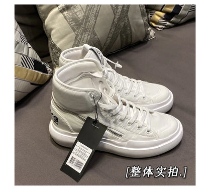 New Fashion High-top Casual Shoes Men Platform White Ankle Boot in Canvas Zipper Ornament Sneaker Boots Handcrafted Man Footwear