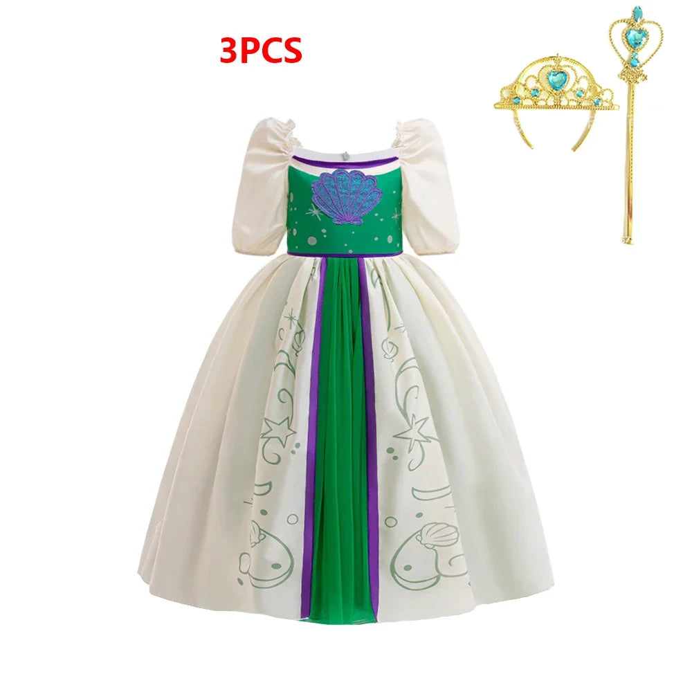 Little Mermaid Ariel Princess Costumes Young Girls Purple Dress Kids Cosplay Carnival Gown Birthday Tutu Dresses Summer New Wear