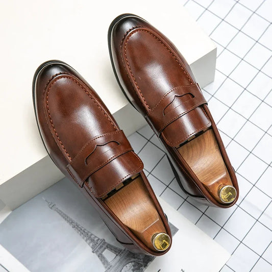 2026 Spring and Autumn Loafers Men Slip-On Business Formal Casual Shoes Brown MenShoes Leather Men Dress Shoes Large Size 38-48