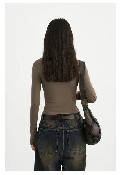 Women T-Shirts Solid New Basic Heating Cashmere Round Neck Woman Tees Slim Fit Female Tops Spring Autumn 2024