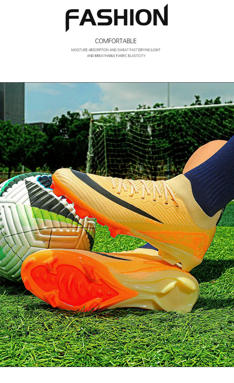 High Top Men Soccer Cleats Professional Football Shoes AG/TF Studs Anti Slip Training Sneaker Comfortable Breathable Adult Match