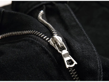 Men Snake Embroidery Jeans Streetwear Black Stretch Denim Pants Holes Ripped Distressed Slim Straight Trousers