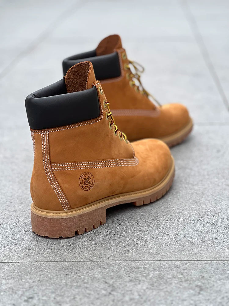 Men Fashion Outdoor Shoes Genuine Leather Yellow Boots 2025 Male Casual Waterproof Boots