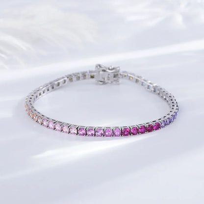 925 Silver Tennis Bracelet, 3mm Pave CZ, Dark Ruby/Rainbow/Blue/Green/Black, Eternity Design, Fine Jewelry for Women