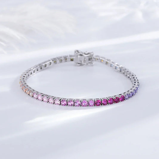 Bracelet tennis en argent 925, zirconiums cubiques pavés 3mm, rubis foncé/arc-en-ciel/bleu/vert/noir, design éternité, bijoux fins pour femme