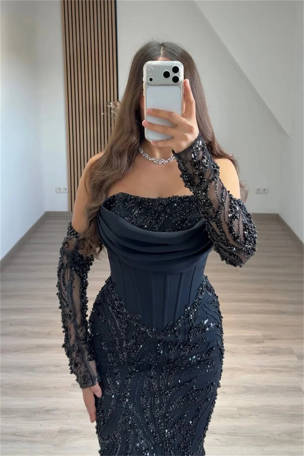 Custom Black Shiny Sequin Beaded robe de soirée femme Strapless Backless Corset Prom Dress Mermaid Formal event dress