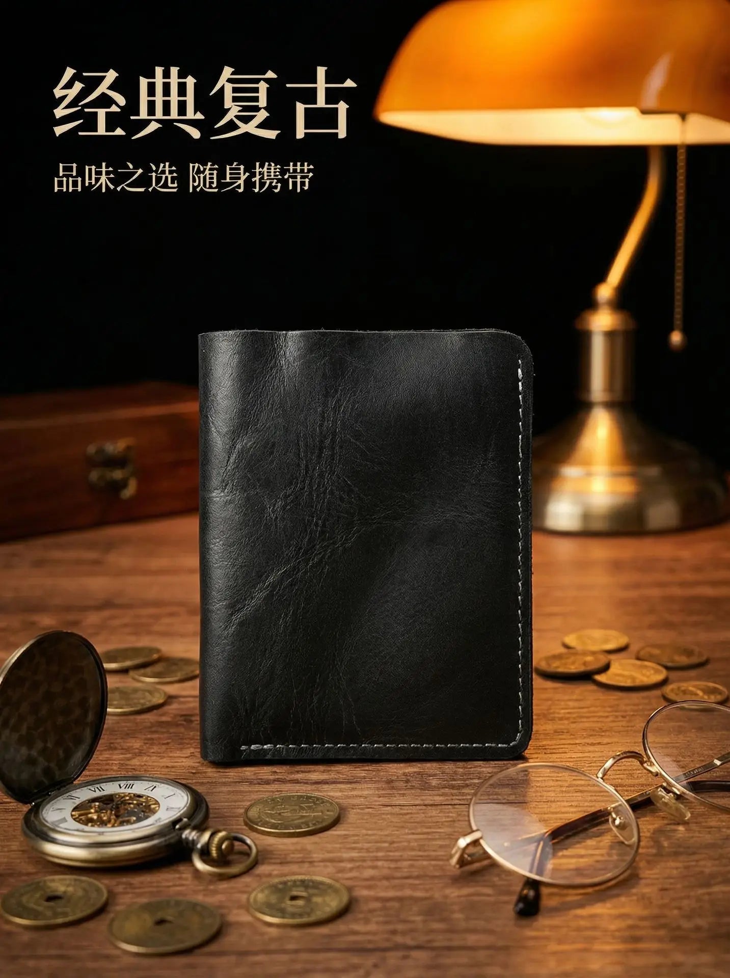 Ultra-Durable Men's Leather Short Wallet, Scratch-Resistant Hand-Rubbed Top Grain Leather Card Holder, Minimalist Travel Wallet