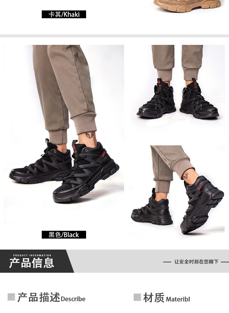 Male Work Boots Indestructible Safety Shoes Men Steel Toe Puncture-Proof Work Sneakers Male Shoes For Adult Work Shoes