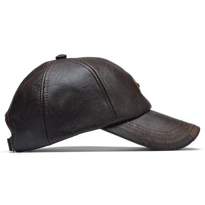 Fashion Men Leather Baseball Cap Hip Hop Casual Adjustable Winter Warm Hat Snapback Hat PU Leather Trucker Caps gorras