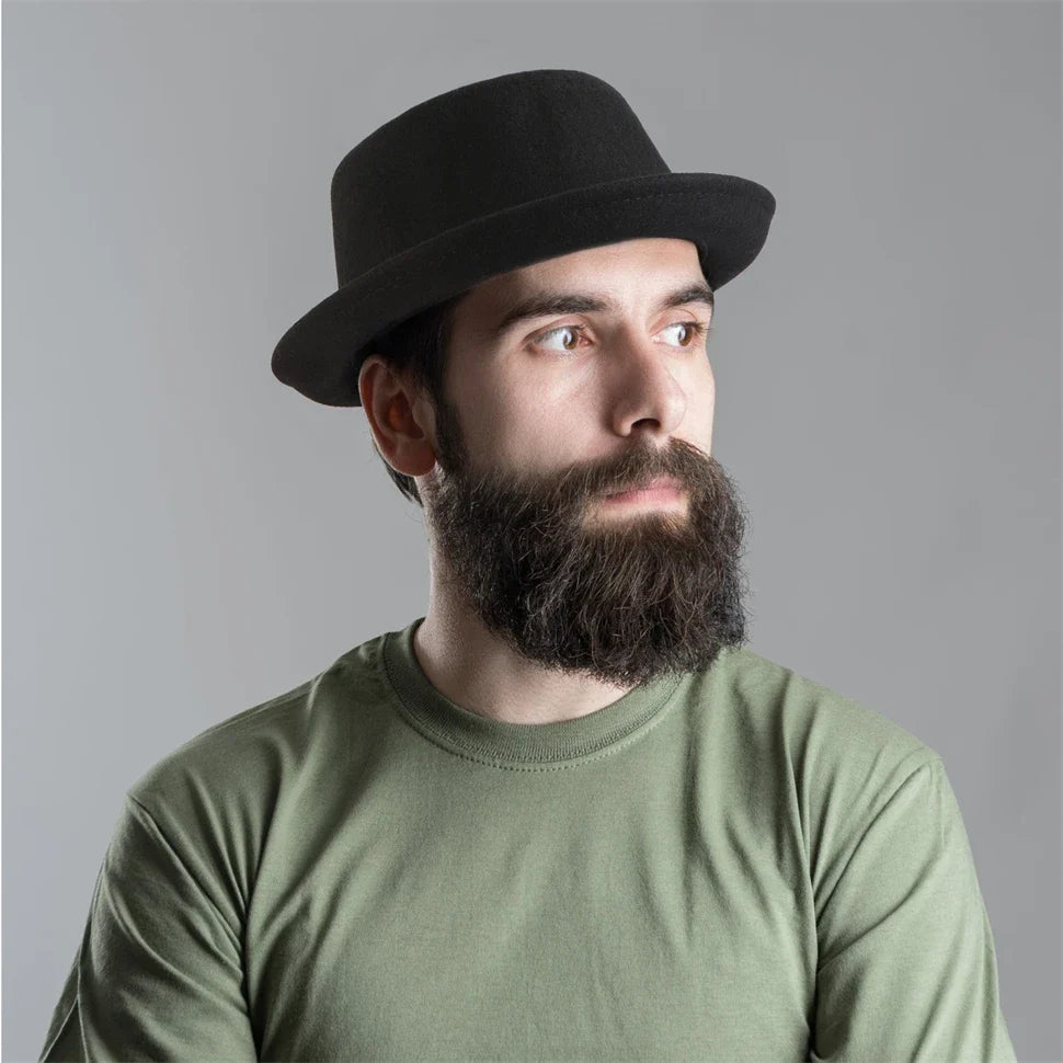 100% Wool Pork Pie Fedora Hat for Women Men Autumn Winter Felt Curved Brim Porkpie Hat