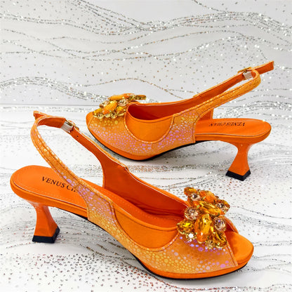 2025 Newest INS Style Gold Color Elegant Women High Heels Nigeria Popular Designer African Ladies Shoes And Bag Set