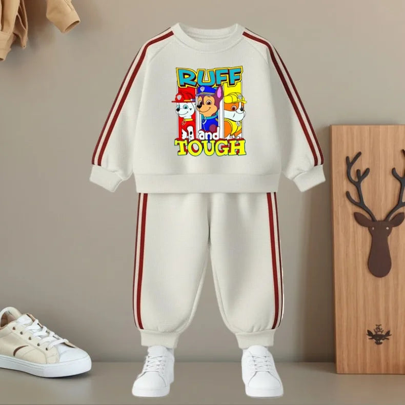 2026 Spring New Side Stripe Long Pant Sets for Kids O Neck Casual Hoodies and Trousers Two Piece Paw Patrol Boy Girls Tracksuit