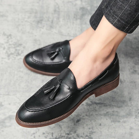 Men Small Fringe Loafers PU Low Heel Business Casual Formal Men Shoes
