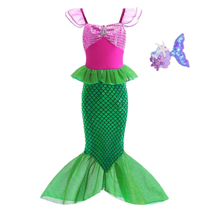 Ariel Princess Girl Little Mermaid Dress Halloween Cosplay Birthday Party Costume Fancy Clothes Children Outfit Dress