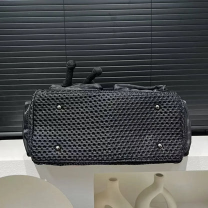 Ladies' fashionable mesh splicing casual handbag with multiple pockets, teddy bear doll, single shoulder diagonal cross bag