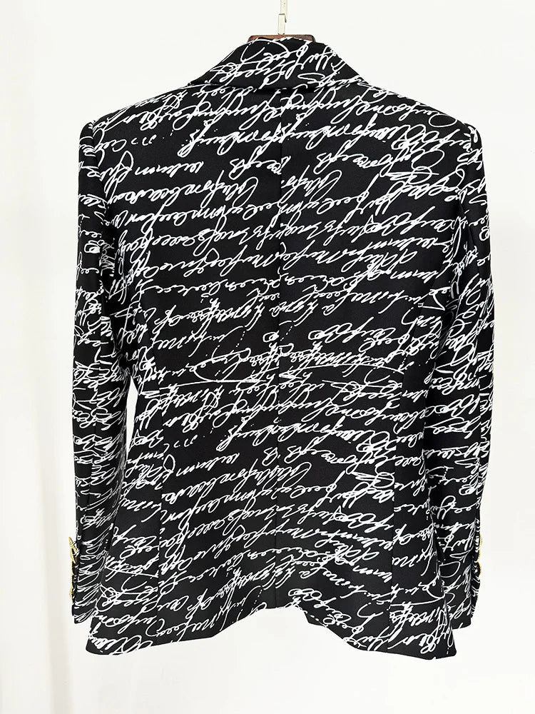 HIGH STREET Newest 2026 Stylish Designer Jacket Women's Love Letters Printed Double Breasted Blazer