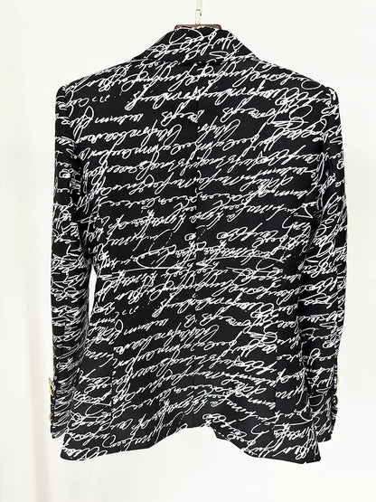 HIGH STREET Newest 2026 Stylish Designer Jacket Women's Love Letters Printed Double Breasted Blazer